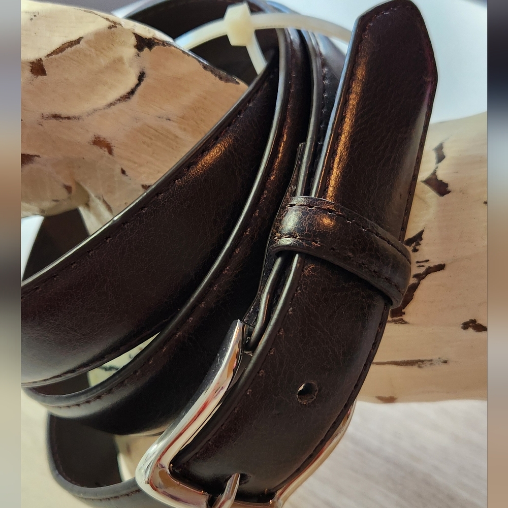 Beverly Hills Polo Club Silver and Brown Leather Belt
